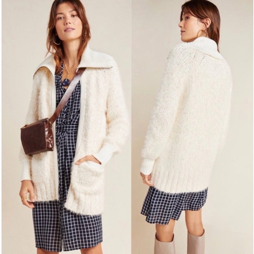 by Anthropologie Bethenny Off White Cream Full Zip Sweater Cardigan Small